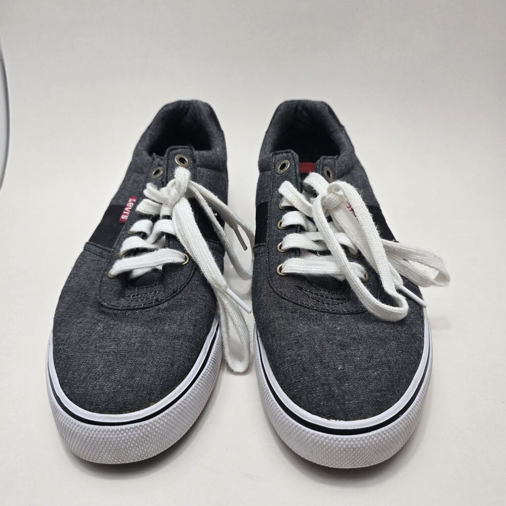 Levis Mens 10 Canvas Sneakers Gray Black Lace Up Low Top Casual Skate Shoes